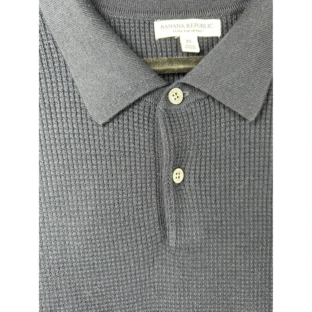 Banana Republic Mens Merino Wool Waffle Knit Sweater Polo XL Navy Blue Office